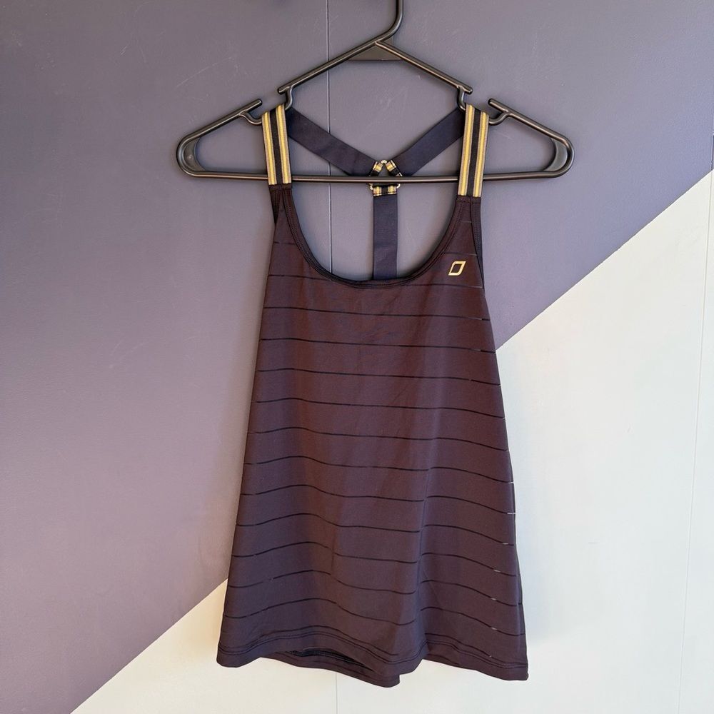$58 Lorna Jane Black Workout Singlet w/ Green and Gold Trim, Size XS, EUC